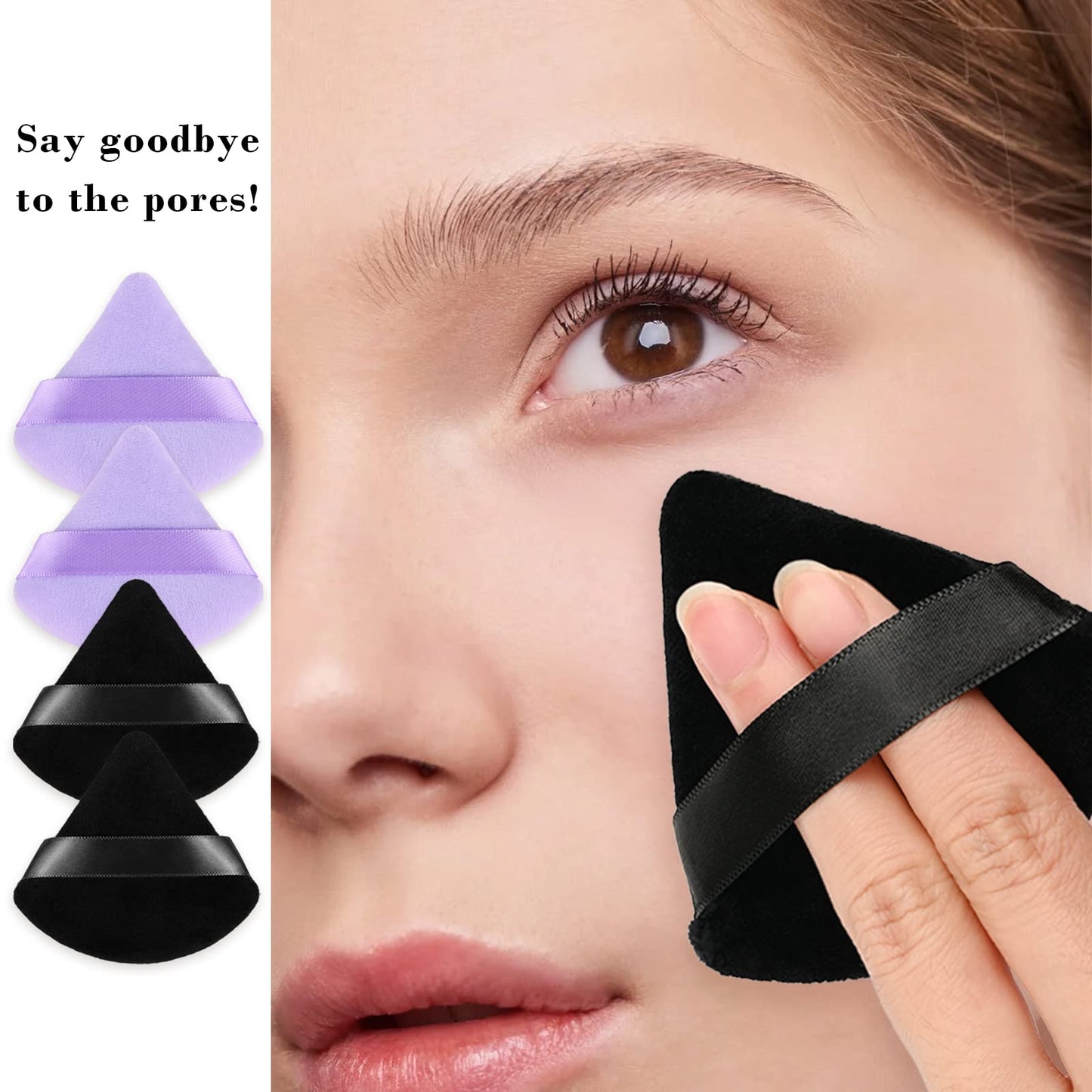 8Pcs of Triangular Powder Puff Makeup Sponges, Made of Super-soft Velvet, Designed for Contouring, Eye, and Corner, Beauty Blender Foundation Mixing Container.(Black)