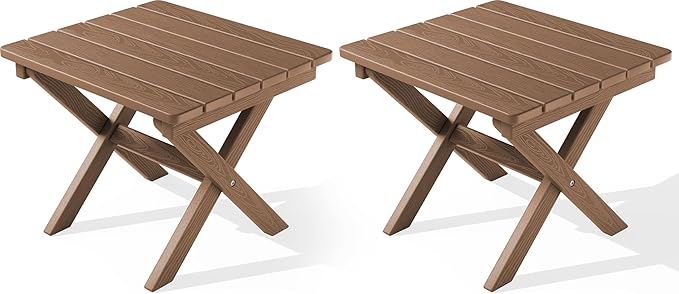 SERWALL Folding Outdoor Side Table Set of 2, Portable Adirondack Side Table