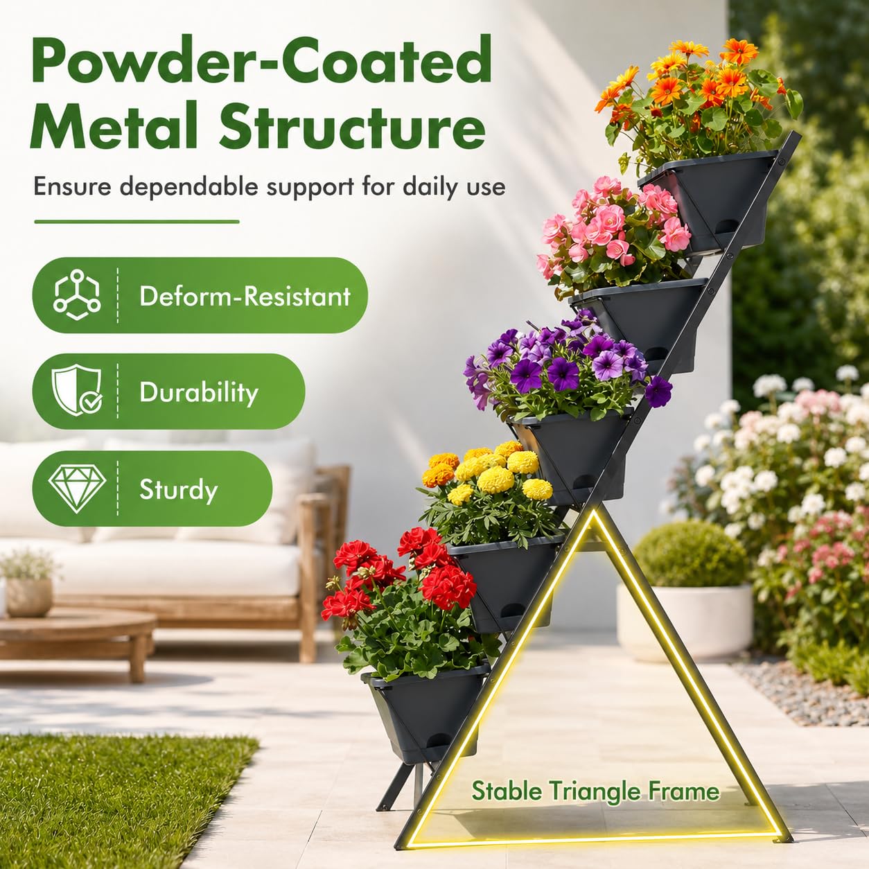 Giantex 5-Tier Vertical Garden Planter, Raised Garden Bed w/Drainage System & Removable Tray, Metal Frame Elevated Planter Boxes for Herb Vegetable Flower Grow, Outdoor Indoor Patio Balcony Backyard