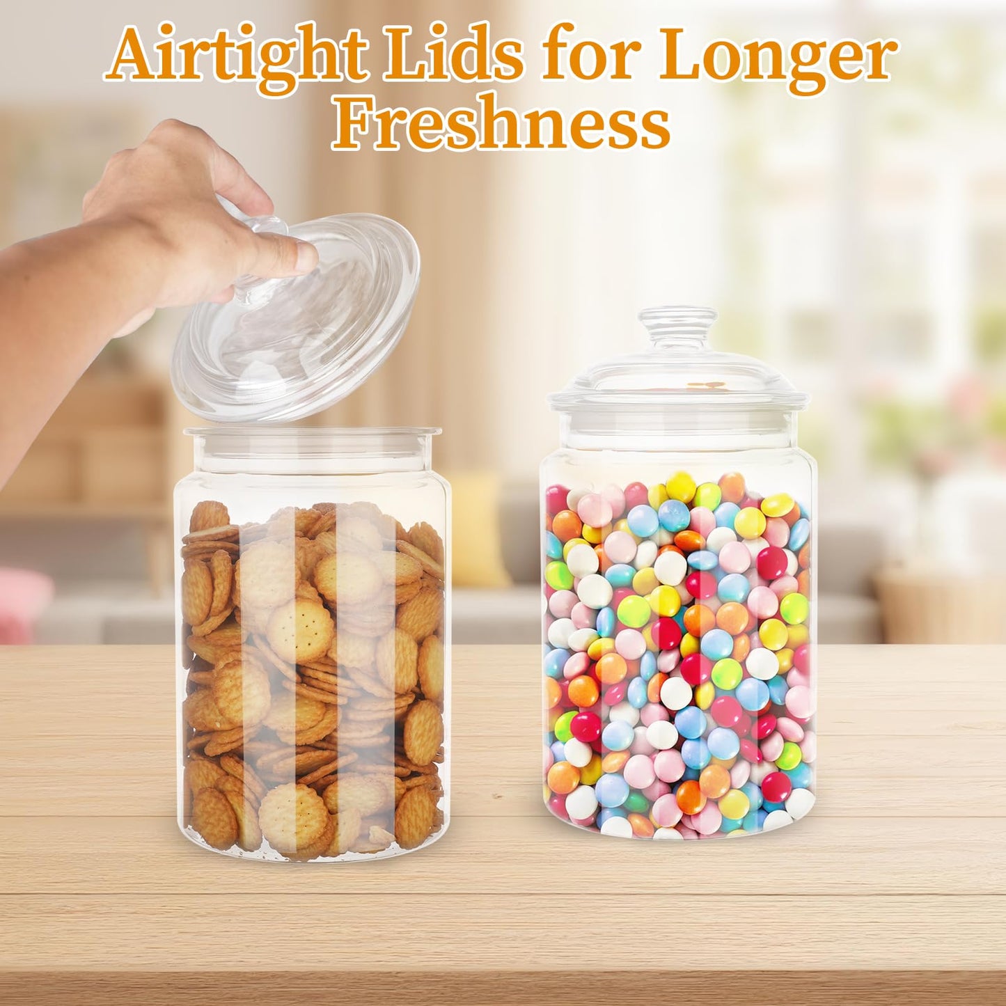 Dovesail 2 Pack 130 oz Candy & Cookie Jar Plastic Jars with Lids, Airtight Candy Jar Unbreakable, Decorative Kitchen Storage Jar, Clear Food Storage Canister for Pet Food