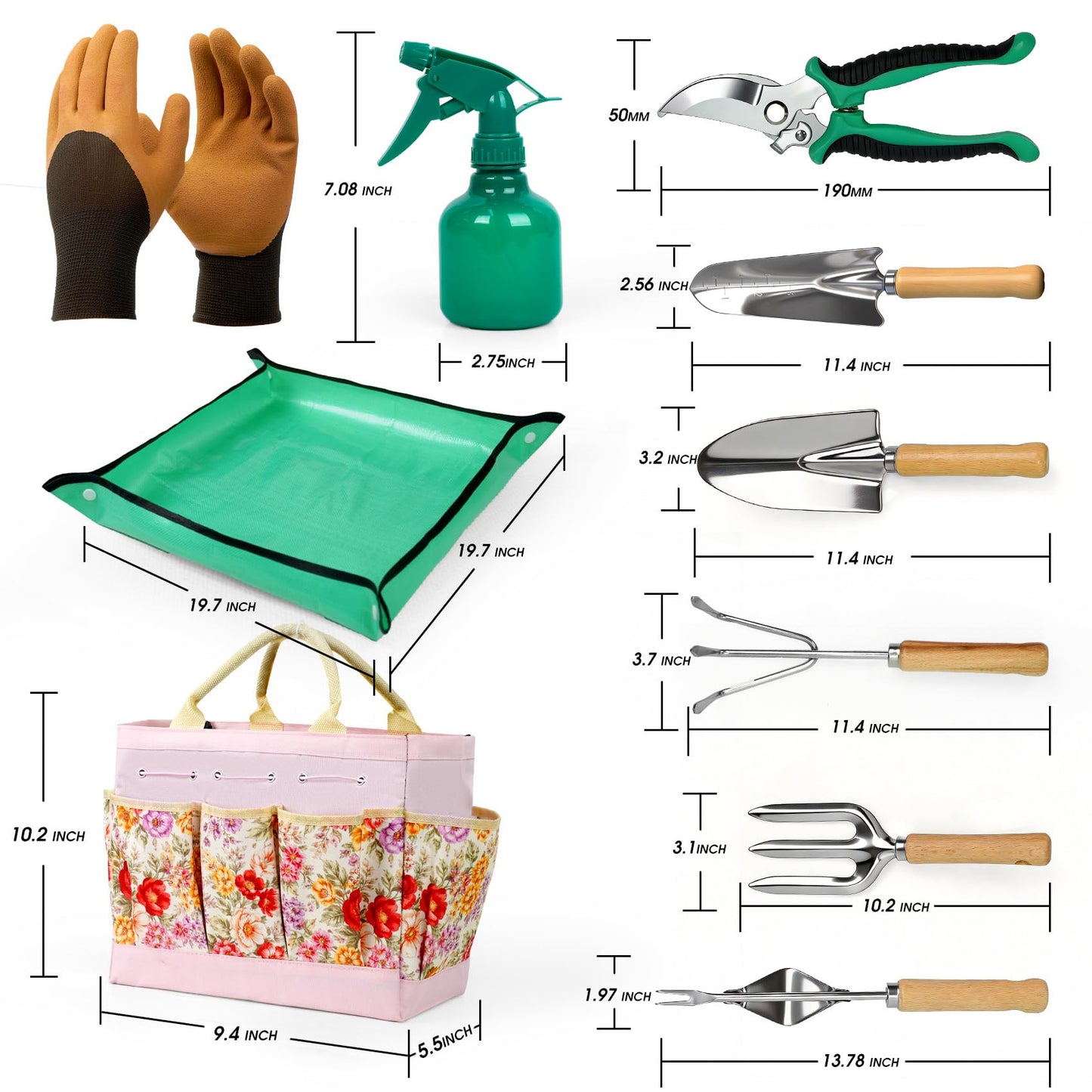 SLARMOR Garden Tool Set, 10 PCS Gardening Essentials, Stainless Steel Garden Hand Tools with Tote Bag, Well-Designed Gardening Supplies Kit Gifts for Women Men Gardeners