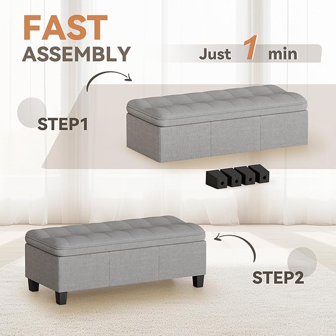 YESHOMY 47 Inches Ottoman with Storage, Storage Bench with Legs, Ottomans