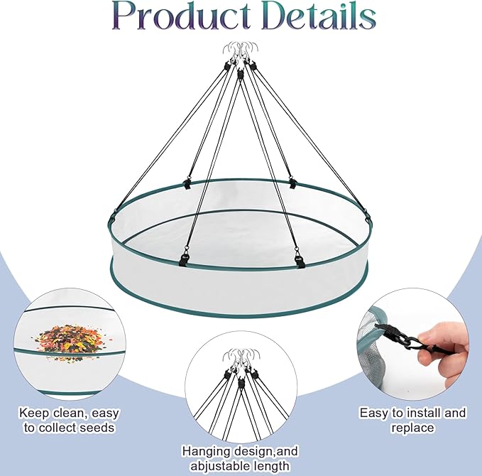2 Pcs Bird Seed Catcher Tray for Hanging Bird Feeder Platform, 24 Inch Large Birds Feeder Trays with Adjustable Hanging Hoop for Outdoor Garden Lawn