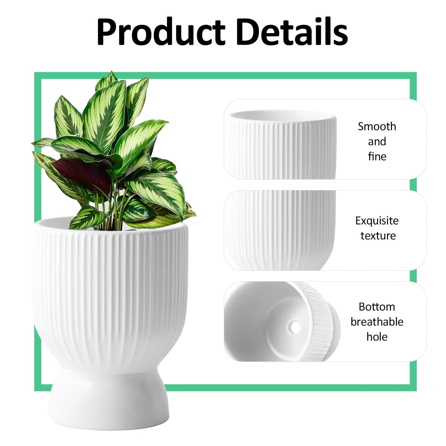 OXART 5.6 Inch Plant Pot, Ceramic Planters for Indoor Plants, Large Indoor Plant Pot with Drainage Holes, Flower Pots, Decorative Pots for Flowers & Herbs, White