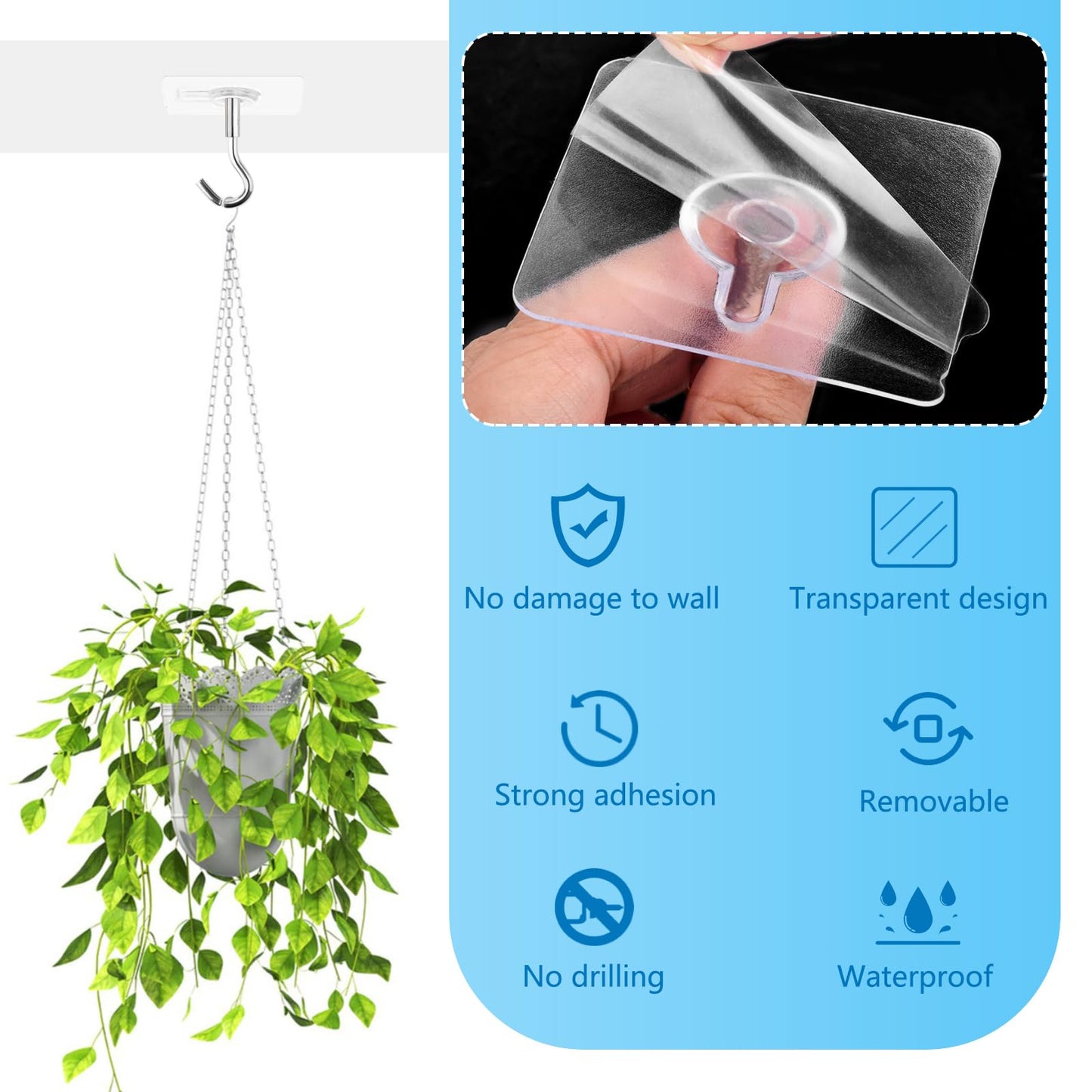 Sankoly 12 Pcs Adhesive Ceiling Hooks No Drilling Ceiling Hooks Outdoor Adhesive Hooks for Hanging Small Plants Wind Chimes Lanterns, Easy to Hang