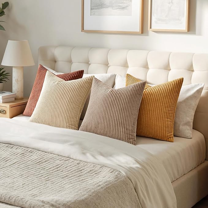 MIULEE Boho Farmhouse Terra Cotta Throw Pillow Covers 18x18 Inch Set of 4