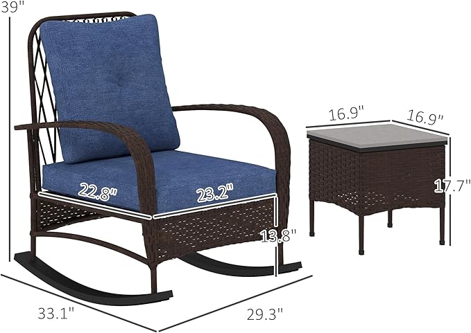 Outsunny 3 Piece Wicker Patio Furniture Set, PE Rattan Rocking Chairs