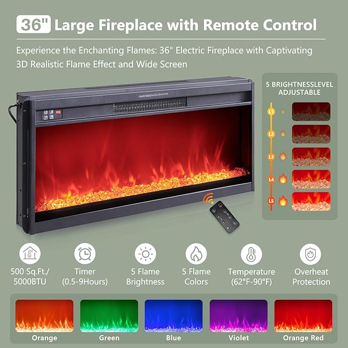 IFGET 70" Fluted Fireplace TV Stand