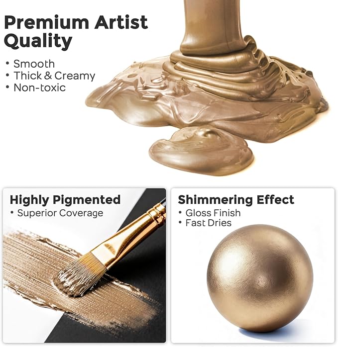 Nicpro Metallic Sahara Gold Acrylic Paint 33.8oz/1000ml, Non Toxic Non Fading