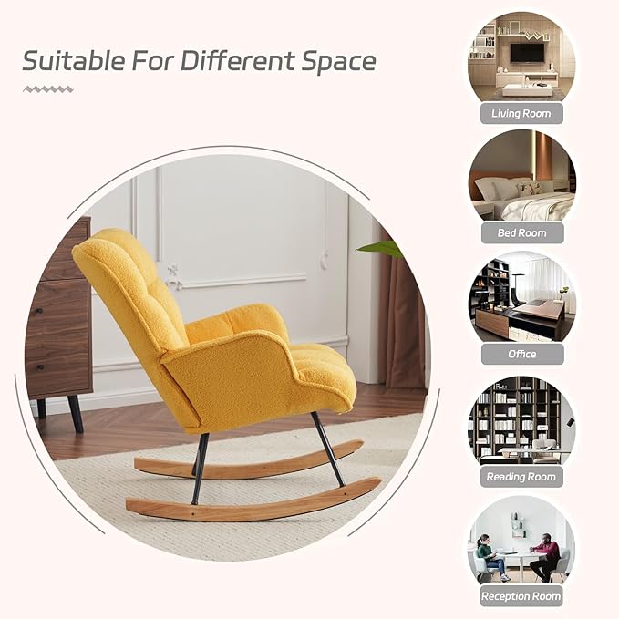 SAETSFEG Rocking Chair Nursery Teddy Upholstered Glider Rocker Rocking Accent