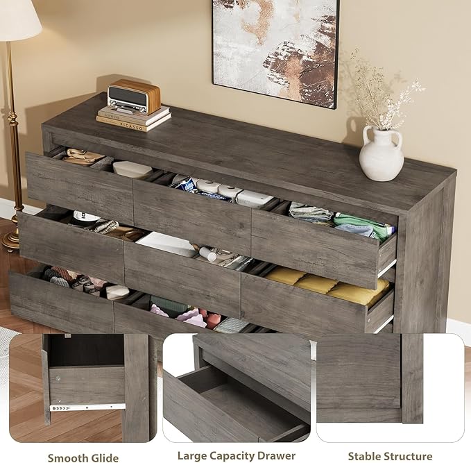 GarveeHome 9 Drawer Dresser for Bedroom, Wide Modern Chest of Drawers, Large