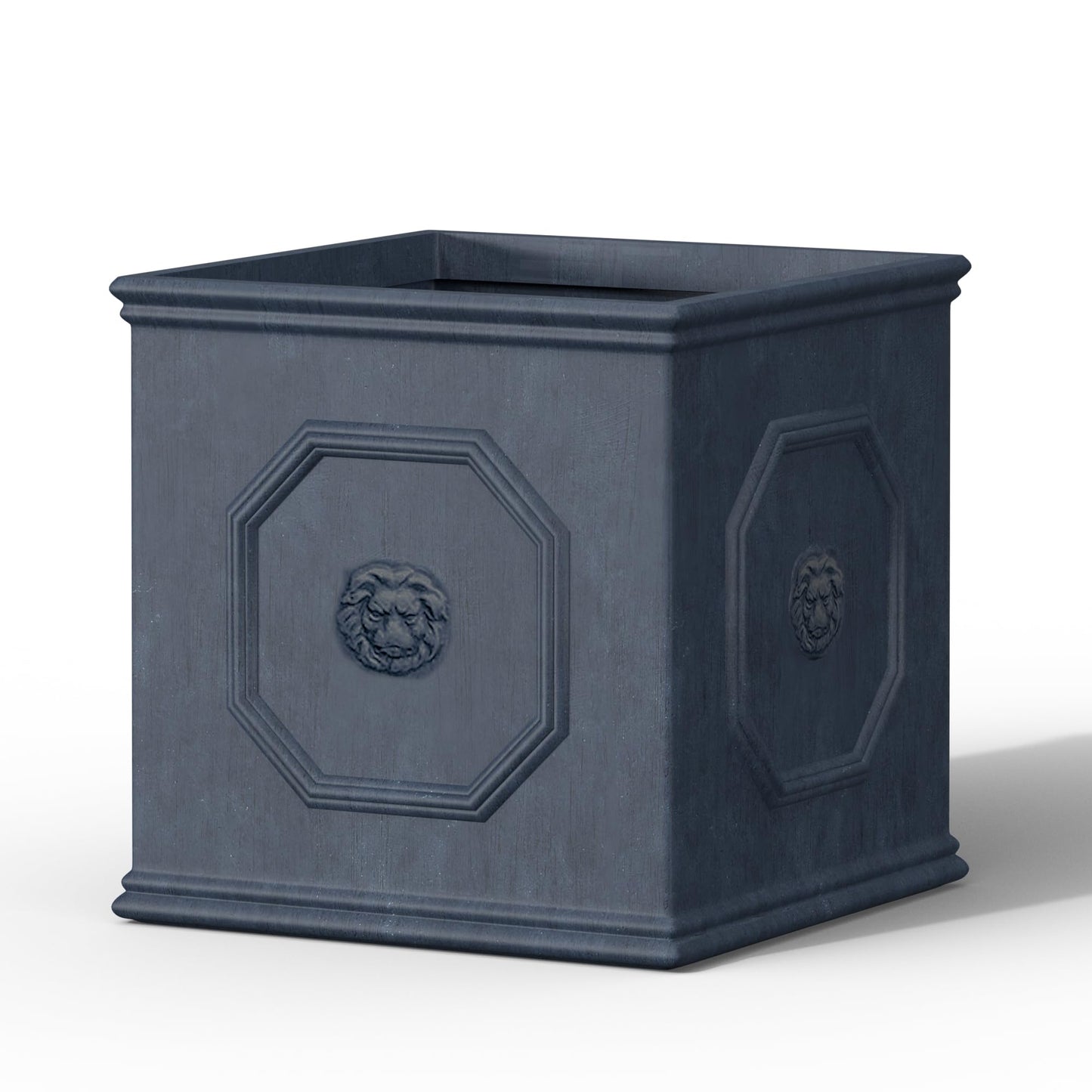 Kante Square Lion Head Concrete Planter, Classic English Style Plant Pot with Drainage Hole and Rubber Plug for Indoor Outdoor Garden Patio Home, 10.2"x10.2"x 10.2",Gravel Gray