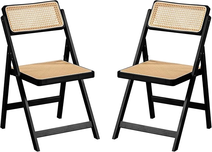 Furlide Rattan Folding Chairs, Modern Mid Century Dining Chairs Set of 2