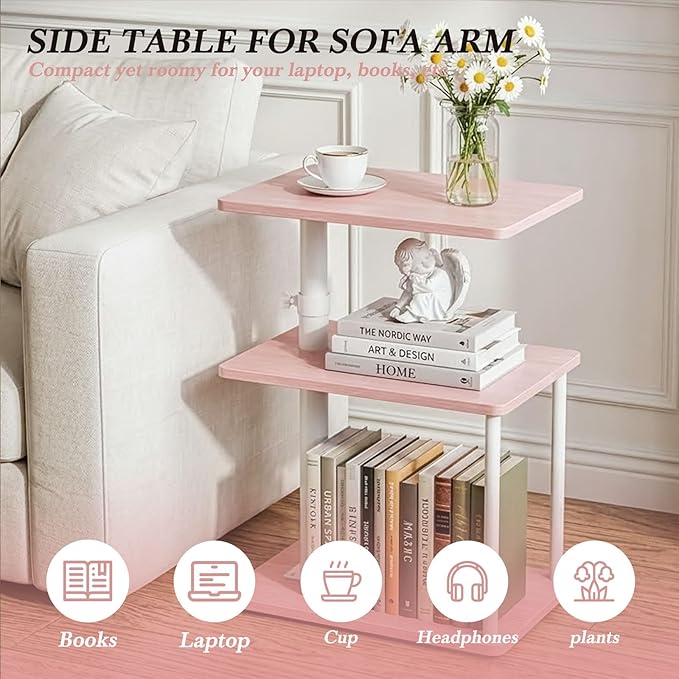 Faesun Swivel Side Table for Couch Arm, Adjustable C End Table for Recliner or