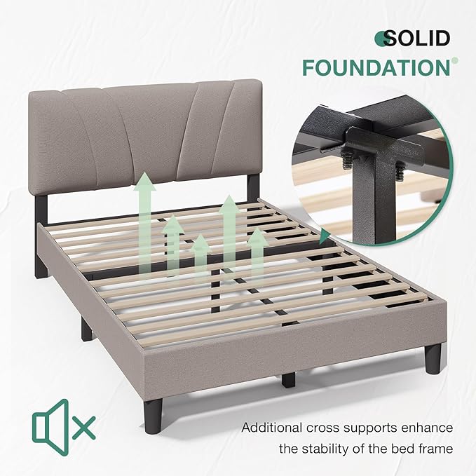 Novilla Queen Bed Frame with Headboard, Bed Frame Queen Size with Wood Slats