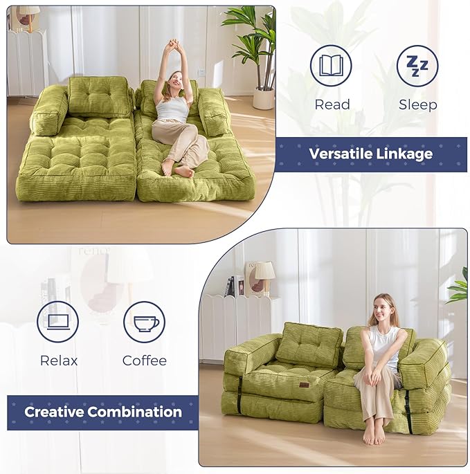 MAXYOYO Folding Sofa Bed, L-Shaped Convertible Sofa