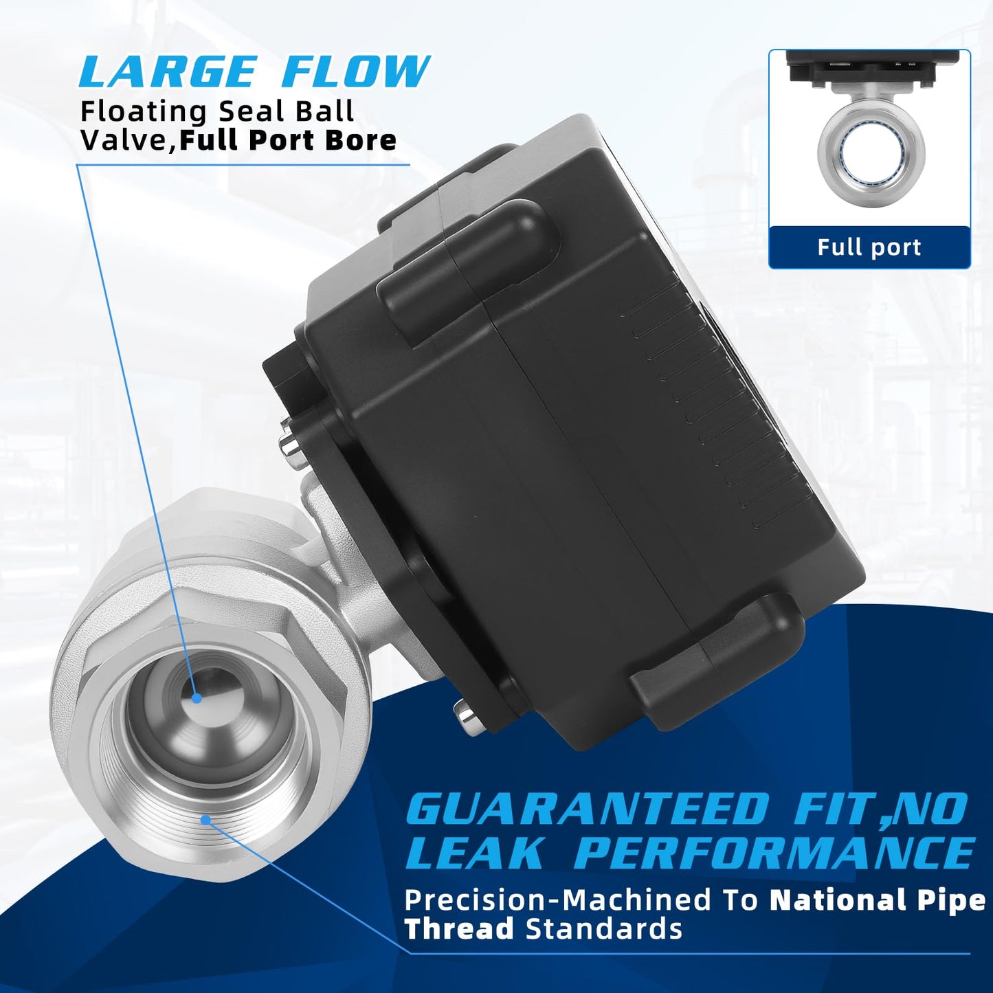 movafaFH 1" Motorized Ball Valve - 9-24V AC/DC Electric Water Valve 2 Wire Auto Return,with Full Port,Stainless Steel