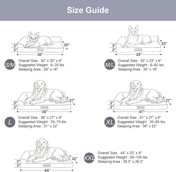 Rainmr Orthopedic Dog Beds for Large Dogs, Memory Foam Dog Beds Large Sized Dogs, Washable Removable Cover, Nonskid Bottom, Waterproof, for Indoor, Outdoor, Crate ＆ Car Use, 41x27x6 Inches, Dark Grey