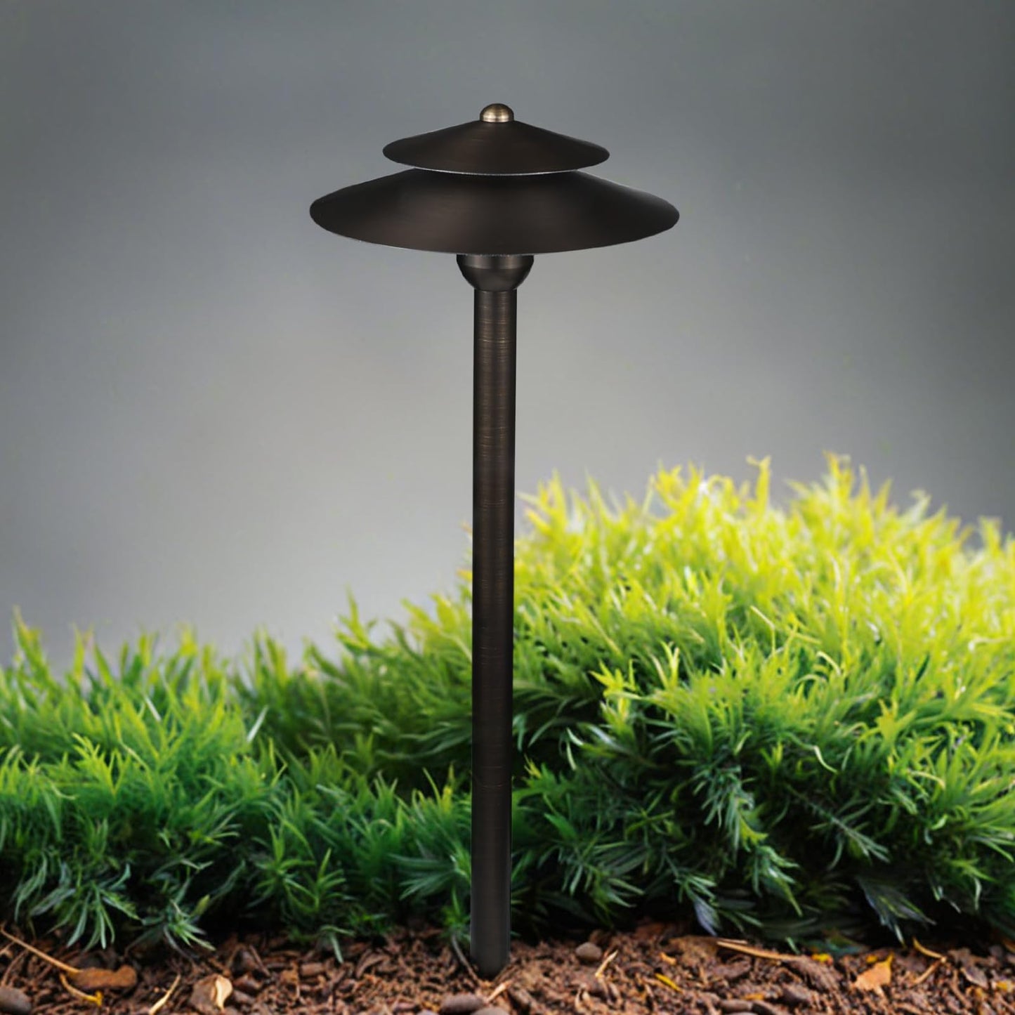 DOSHINE® Solid Brass Low Voltage Landscape Lighting Pathway Lights (8.25" Shade, 22" Tall) with Replaceable 3W G4 LED Bulb 3000K AC/DC 12V and Ground Stake for Outdoor Walkway Driveway (DOU, 6-Pack)