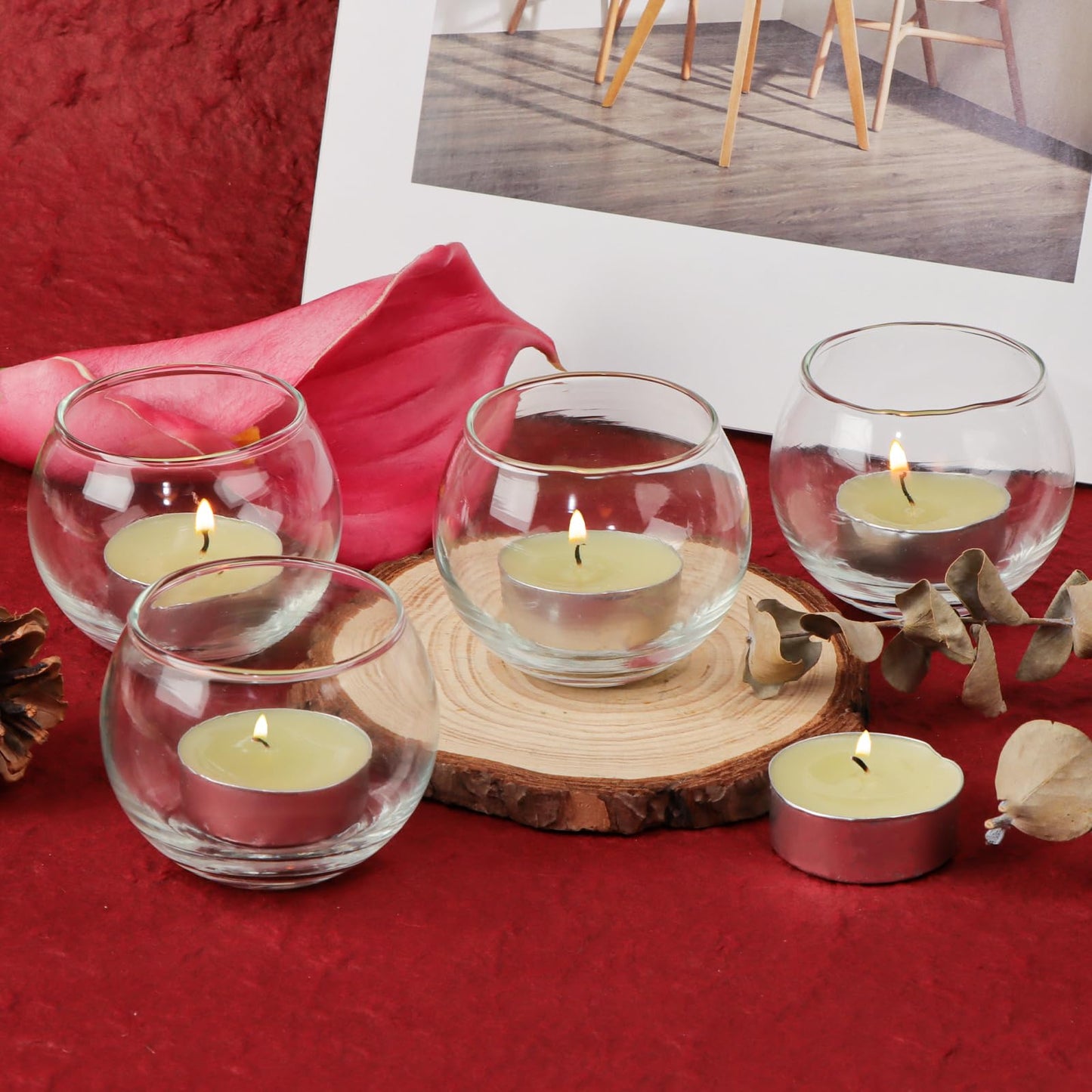 PINIWON 12pcs Clear Glass Tealight Candle Holder, Round Votive Candle Holders, Small Bowl Candle Holder Bulk for Wedding Table Centerpieces Home Decor