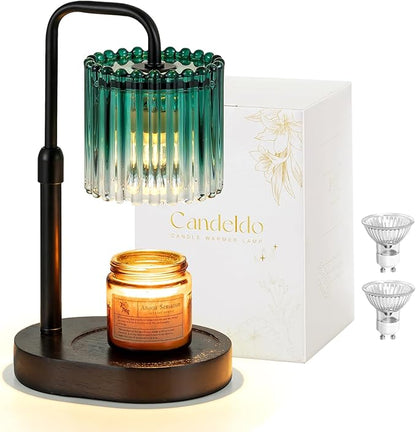 Candeldo Candle Warmer Lamp with Timer: Emerald Green Candle Warming Lamp with 2 Bulbs Height Adjustable Wax Melt Dimmable Bedroom Decor for Women