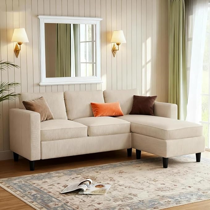 JAMFLY Sectional Sofa for Living Room, 3-Seat Reversible Couch