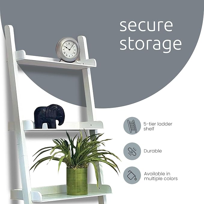 Kiera Grace Providence Hadfield 5 Tier Ladder Shelf, Leaning Bookshelf Storage Rack for Home, Office, 18" x 67", Medium Grey