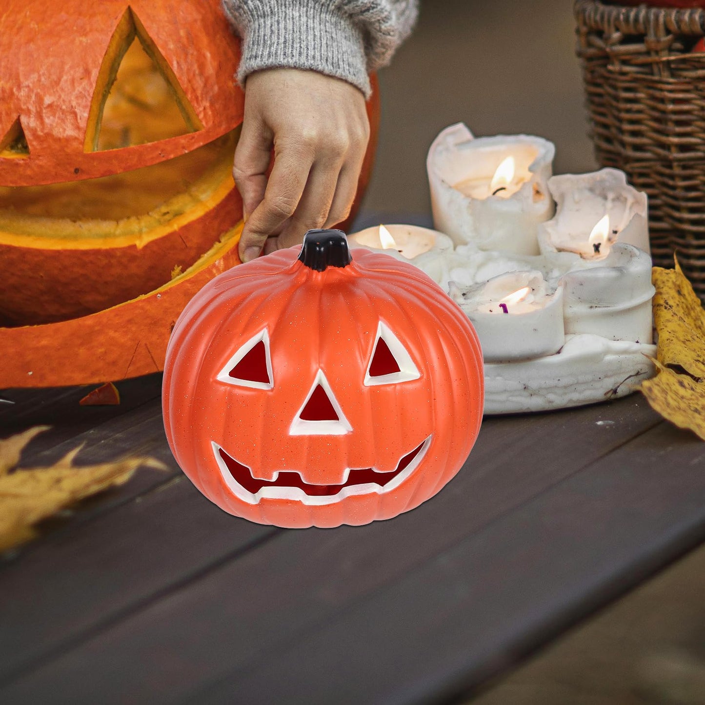 Toddmomy Halloween Pumpkin Lantern Decoration with Led Light Hollow Light up Jack-O-Lantern for Indoor and Outdoor Tabletop Halloween Decorations 8.27X6.3X7.87 Inches
