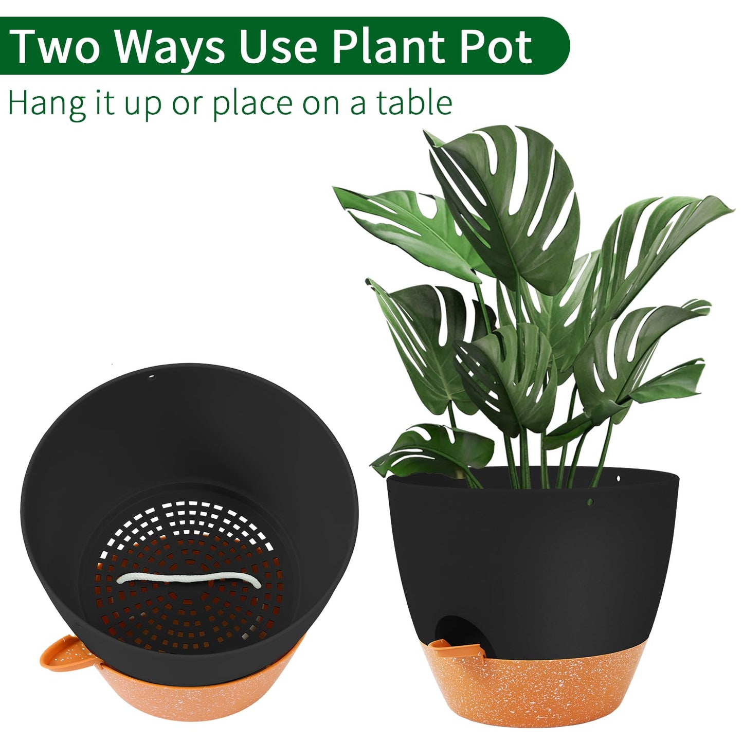GARDIFE Hanging Planter, 10 inch Hanging planters for Indoor. Outdoor Plants, Self Watering Plant Pot, 2 Pack Large self Watering Hanging Planter, Black