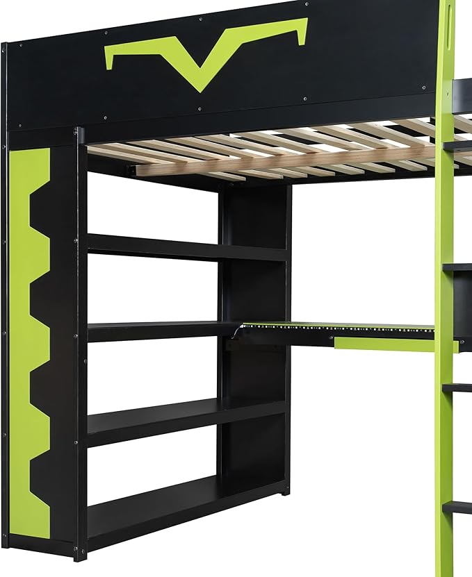 Full Size Gaming Loft Bed with Integrated Desk & RGB LED Lights, Pro-Gamer Bunk