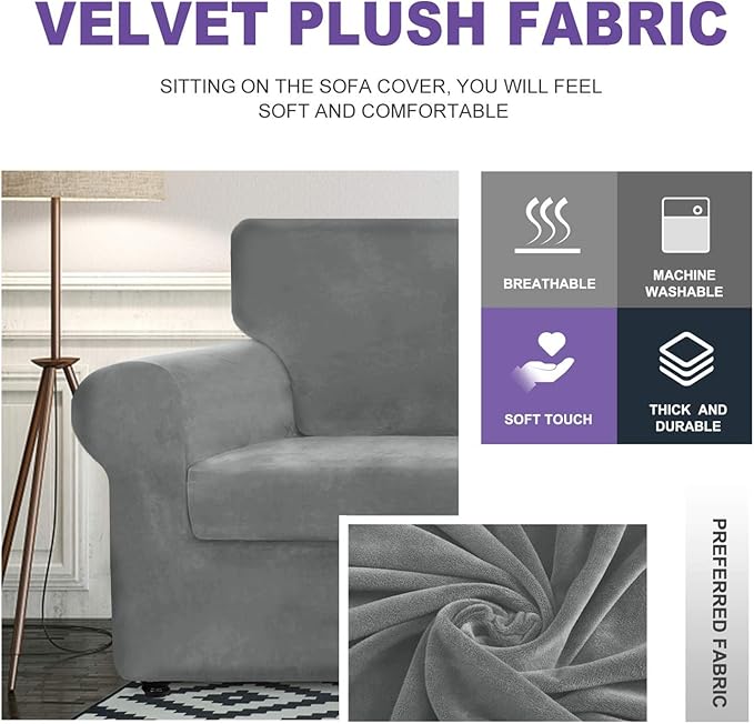 ZNSAYOTX Oversized Velvet 3 Piece Couch Cover