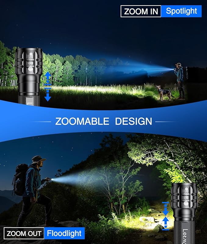 LETMY 6 Pack Rechargeable Flashlights 2000 Lumens, 3 Modes Bright Small Flashlight for Home Tactical Flashlights Rechargeable, Zoomable LED Flashlights Waterproof for Outdoor,Camping Emergency