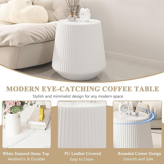 19.68" Round Marble End Table, Modern Cup Shaped Side Table