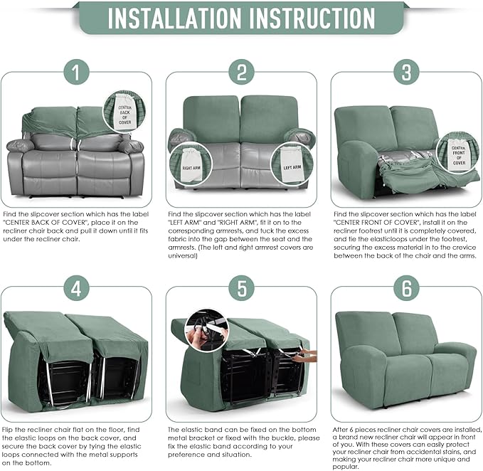 TAOCOCO Recliner Loveseat Slipcover, 6 Pieces Dual Recliner Sofa Covers