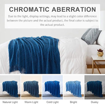 BOURINA Royal Blue Throw Blanket 50x60 Inches Throw Textured Solid Soft Sofa Couch Decorative Knit Blanket