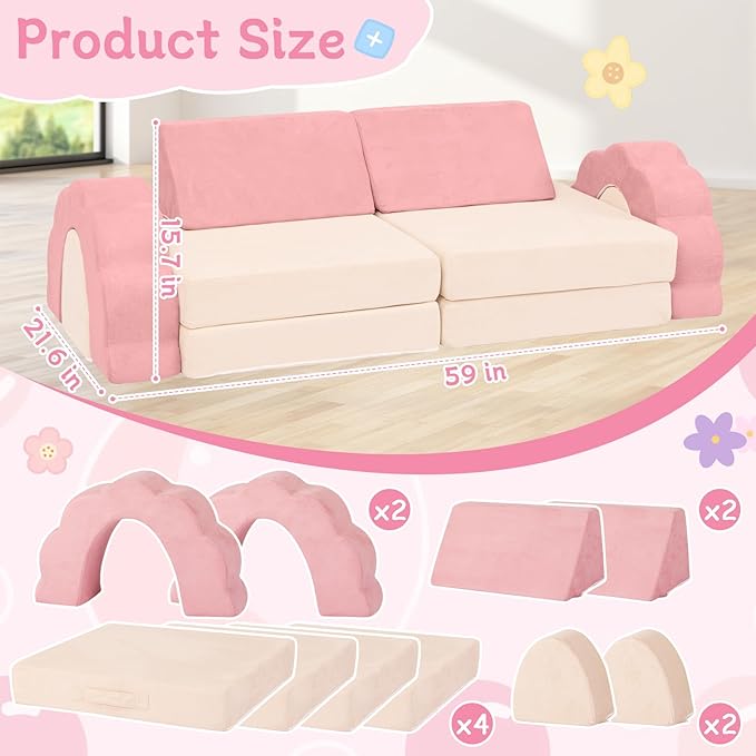 10-Piece Mini Kids Play Couch, Modular Flower Foam Sofa