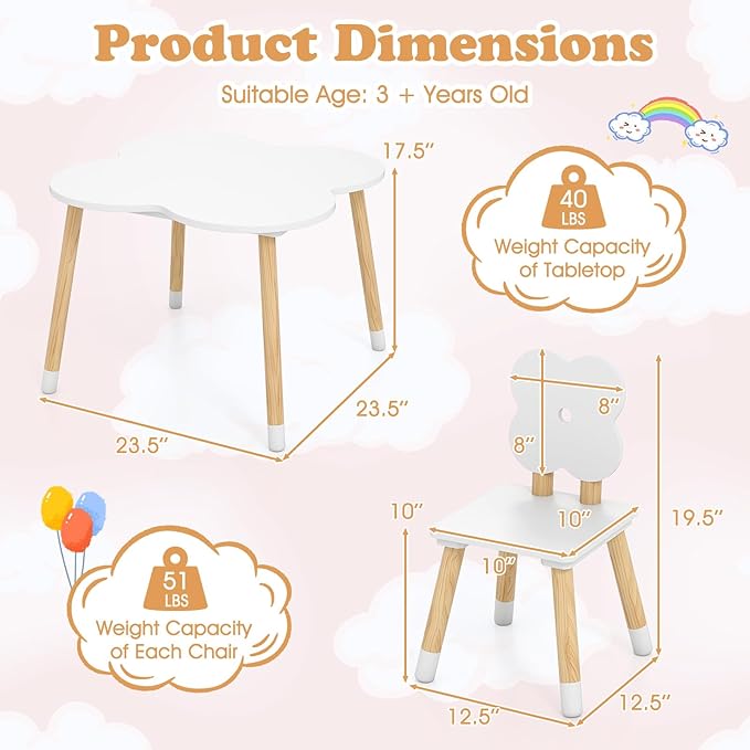 Costzon Kids Table and Chairs, Wooden Toddler Desk Set
