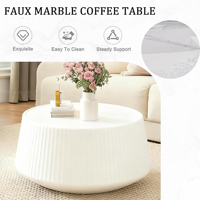 26.77" Marble Coffee Table, Modern Cup Shaped Coffee Table