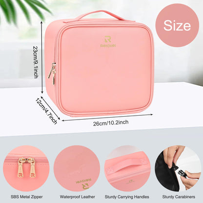 Relavel Travel Makeup Bag With LED Mirror, Cosmetic Train Case with Light up Mirror, Portable Makeup Artist Organizer Bag with Adjustable Dividers, Makeup Brush Holder Storage, Black