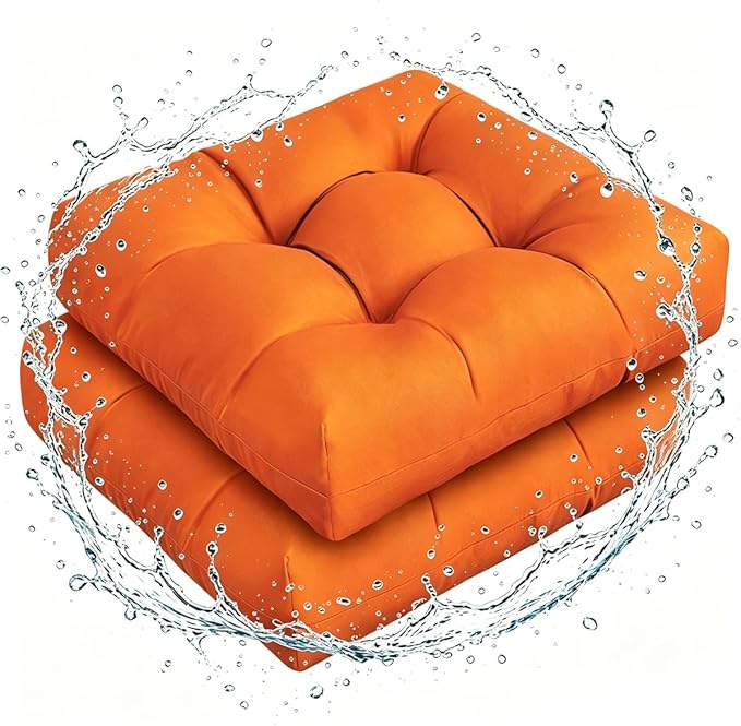 Set of 2 Outdoor Square Seat Cushions Waterproof Patio Seat Pad Soft Rocking