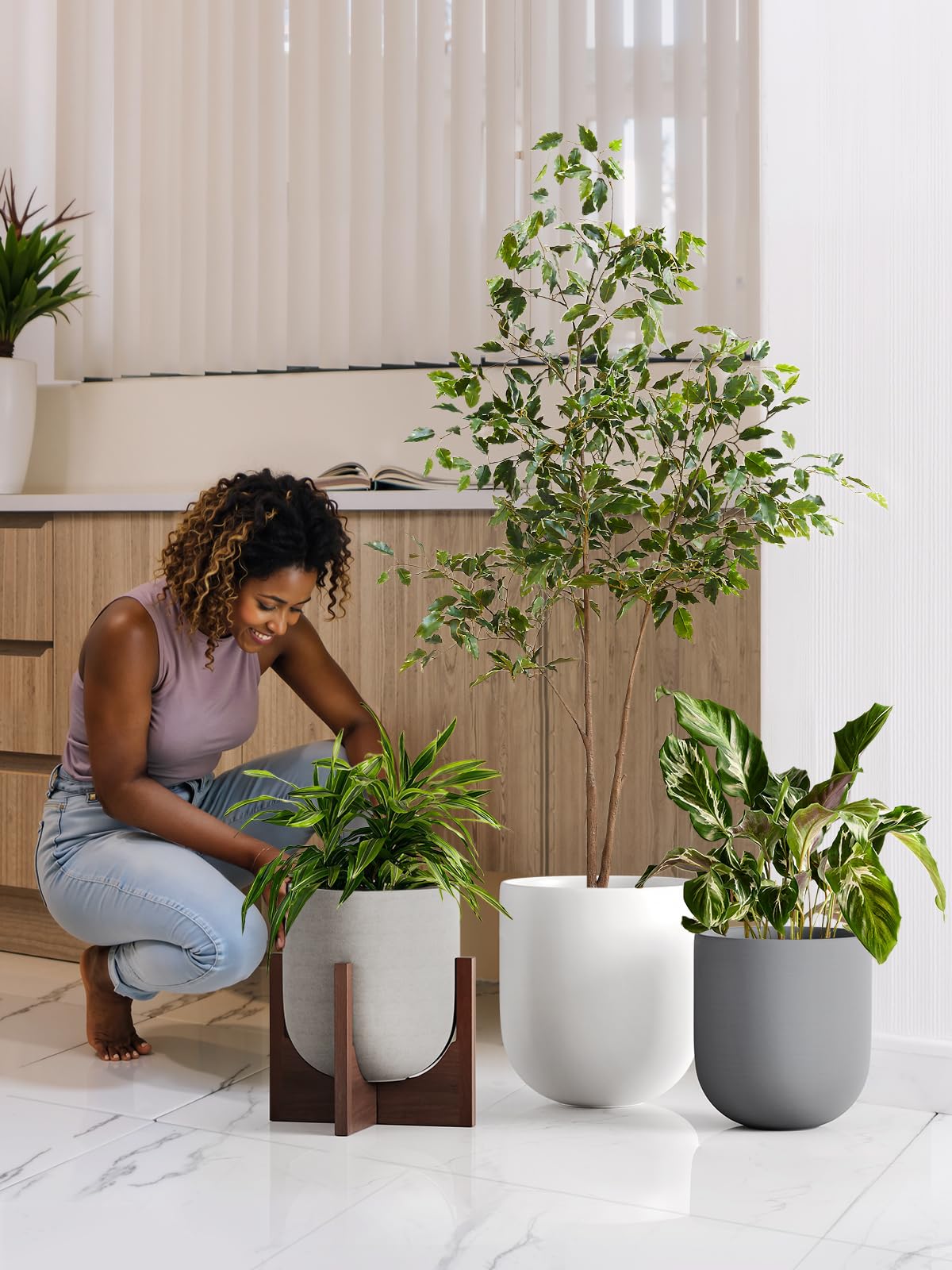 LE TAUCI 12 Inch Pots for Plants, Ceramic Large Planters for Indoor Plants, Indoor Plant Pots for Home Garden Patio Office, Planter Pots with Drainage Hole and Rubber Plug, White