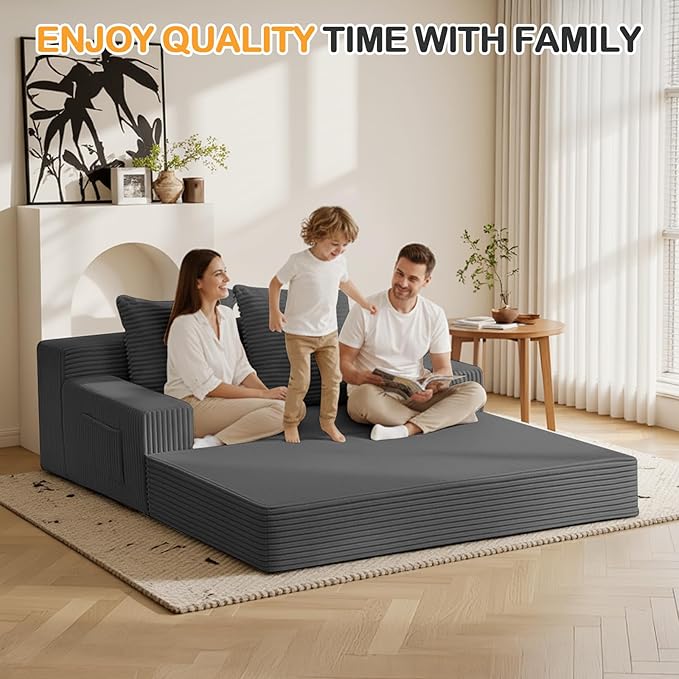 Erament Convertible Sofa Bed, Loveseat Folding Floor Futon Sleeper Sofa Couch