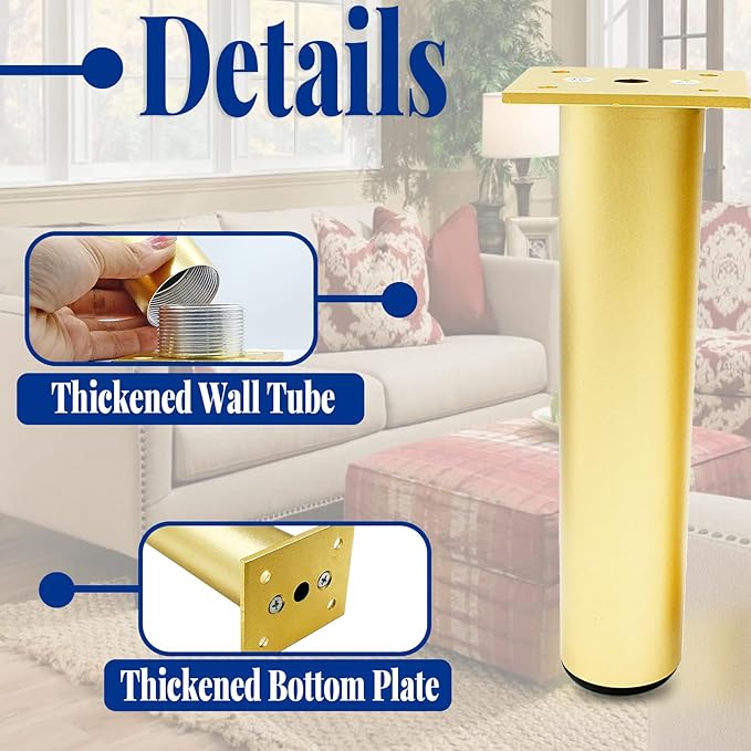 Set of 4 Aluminum Alloy Furniture Legs 7 Inch Height, 1.5 Inch Diameter