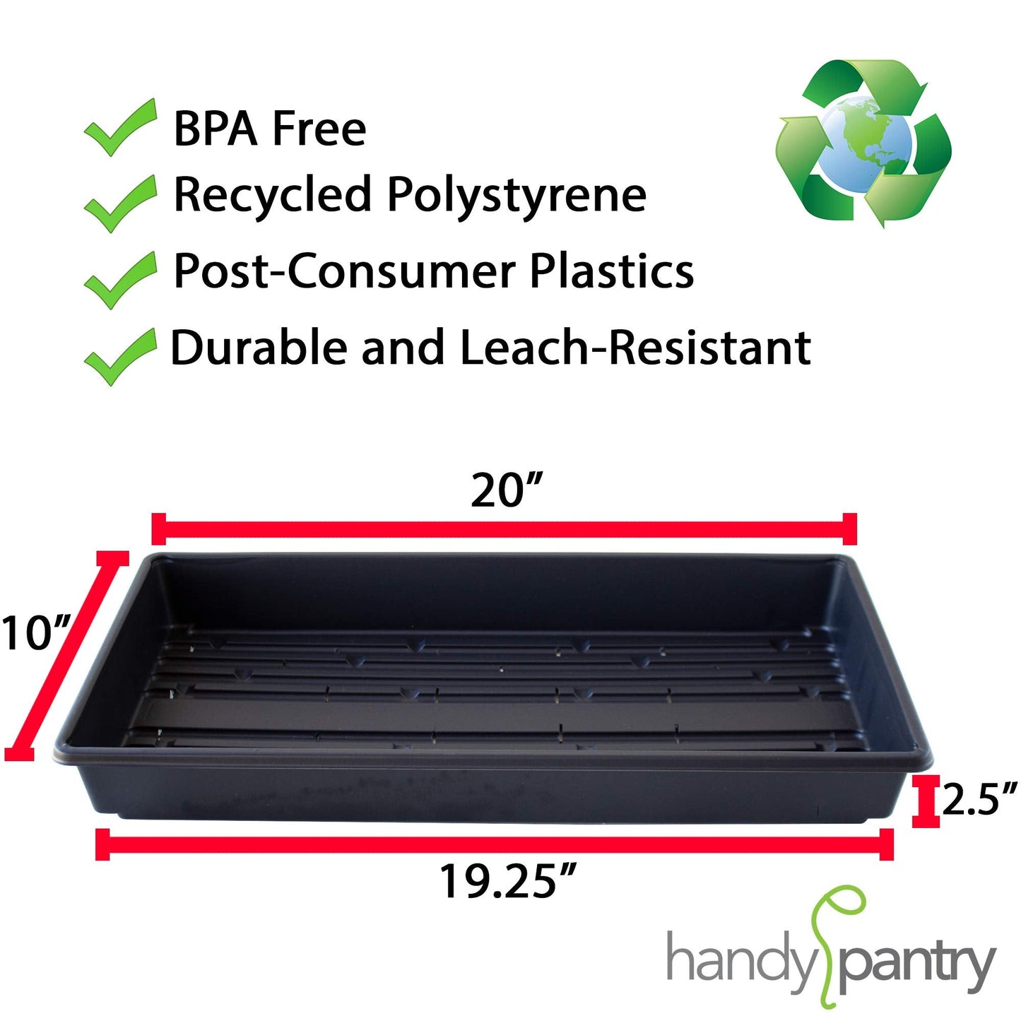 10-Pack 1020 Garden Growing Trays with Drain Holes - 10" x 20" Plastic Plant Trays with Holes - Wheatgrass Sprouting Tray, Microgreens Seed Tray, Hydroponic Trays, Nursery Flats, & Greenhouse Supplies