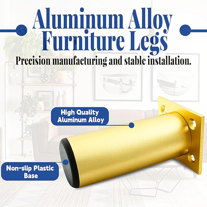 Set of 4 Aluminum Alloy Furniture Legs 4.7 Inch Height, 1.5 Inch Diameter