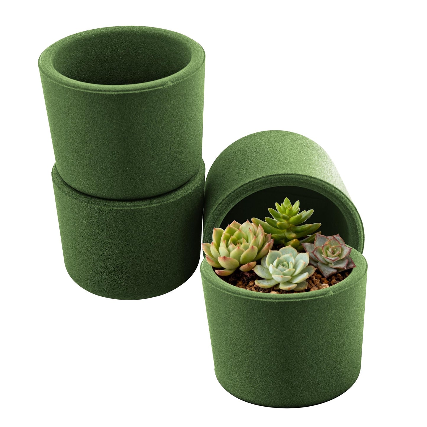 Rayjee Ultra-Breathable Sand Planter Pot, 4-Inch Small Indoor Flower Pot, One-Piece Compression Formed, Sintered at 2000°F+, No Side Leakage, Ideal for Succulents, Cactus & Bonsai-Round Green 3PCS
