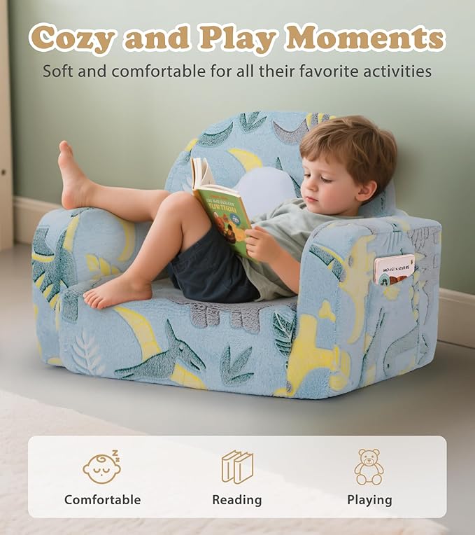 Kids Couch, 2-in-1 Soft Toddler Couch Fold Out