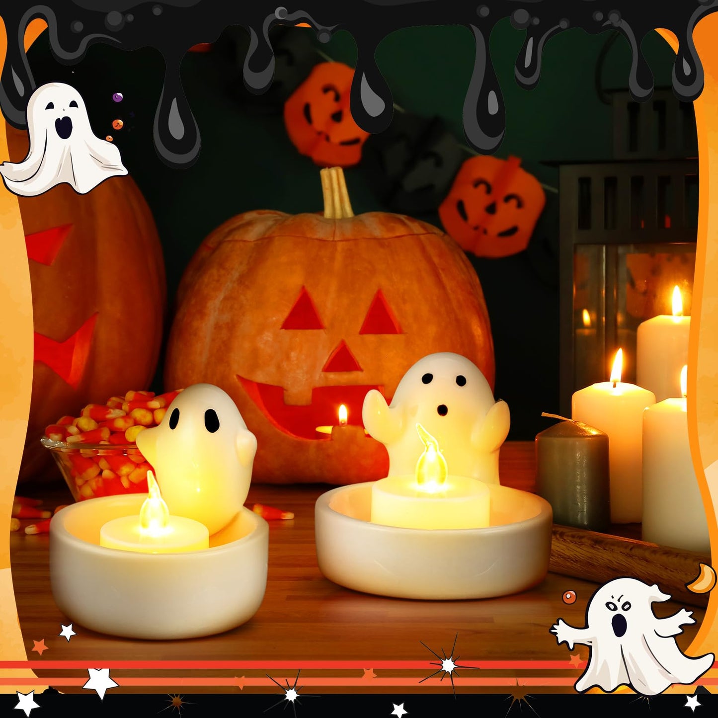 Teenyyou 2 Pack Halloween Ghost Candle Holder Cute Ceramic Ghost Tea Light Candle Holders Halloween Party Decor Favor, Home Table Centerpiece Small Holders for Tea Light