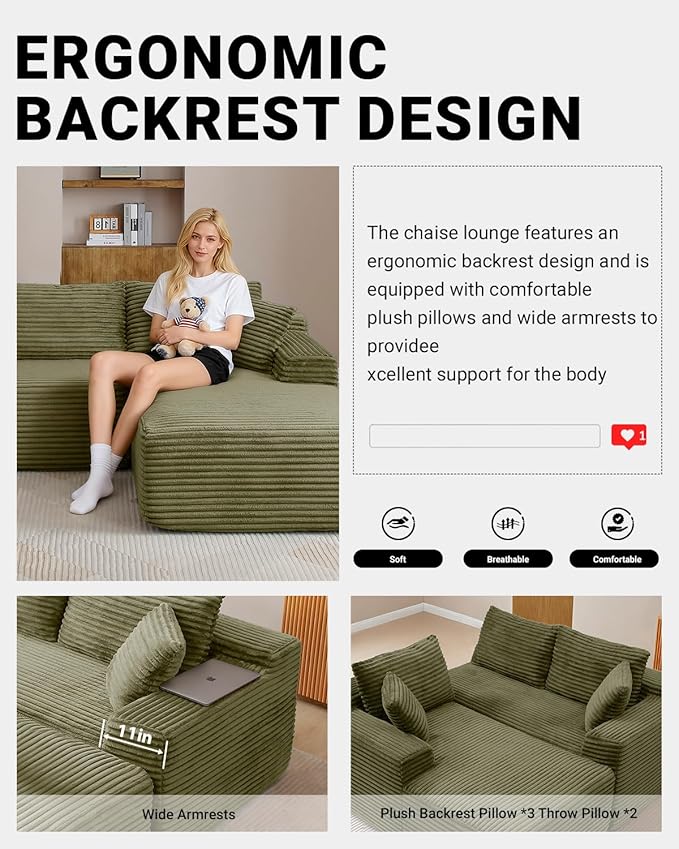 108 Inch Cloud Sectional Couch, Modern Modular Sectional Sofa