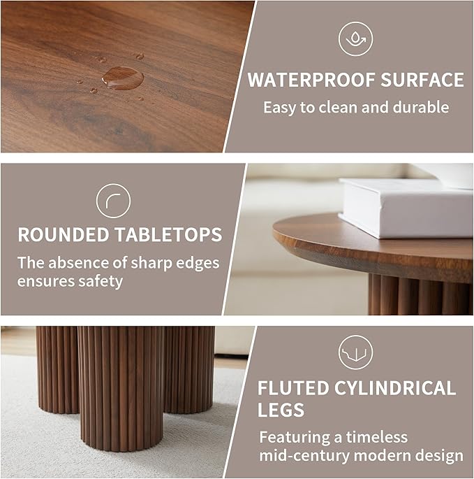 Bifins Round Nesting Coffee Table Set of 3, Mid Century Modern Fluted Coffee